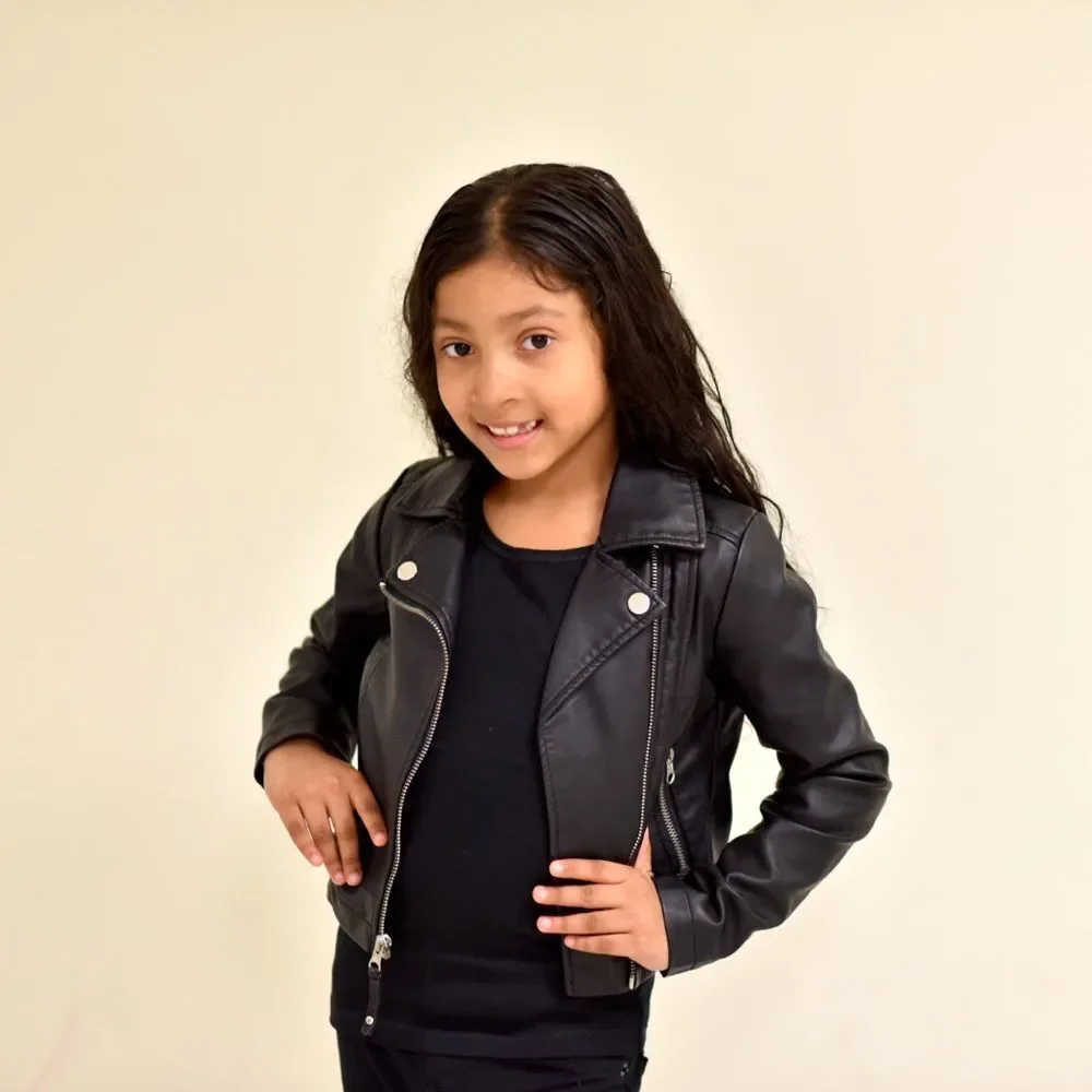 Kid's Leather Jacket W/ R Stones Sequin Patch